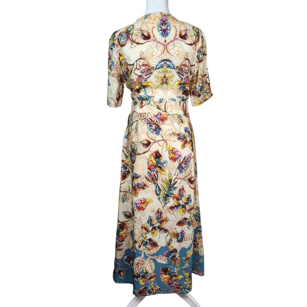 Pure Silk Botanical Kimono Sleeve Side tie Maxi Dress Small Fairycore Unbranded - Picture 6 of 12